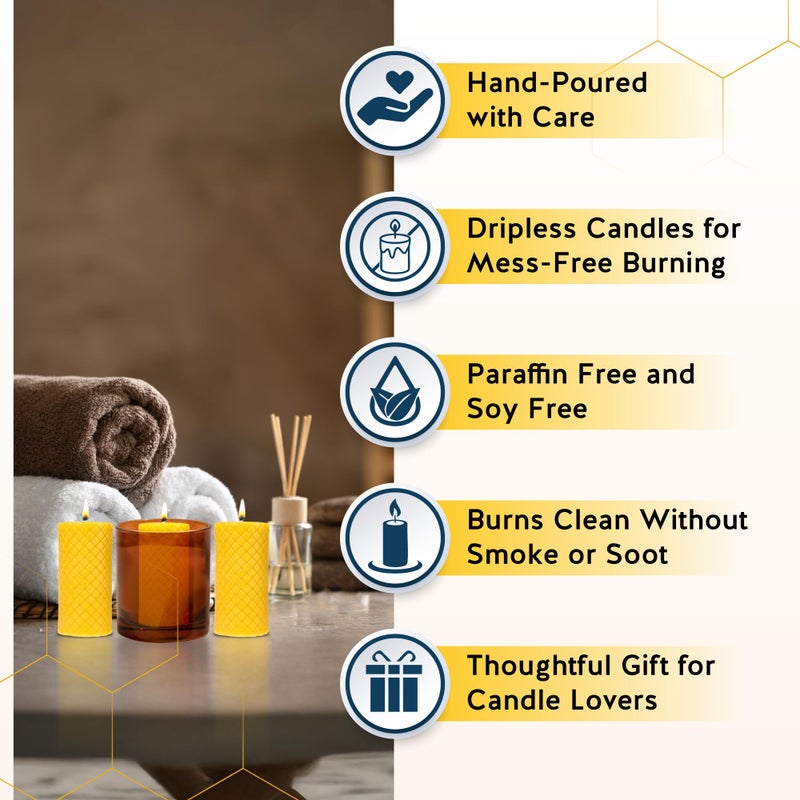 Alternative Imagination Diamond Beeswax Pillar Candles â€“ 3 Pack of 2x4 Inch Unscented Candles - Hand-Poured - 100% Pure Beeswax - Natural Honey Aroma - Dripless Long-Burn -Altar & Decor Use - Image 5
